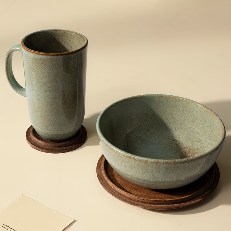 Hand-Glazed Terracotta Breakfast Set | Mug and Bowl with Lid
