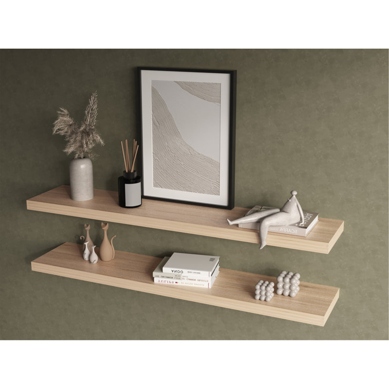 Greer Floating Shelf In Melamine X2,Smokey Oak, Beige