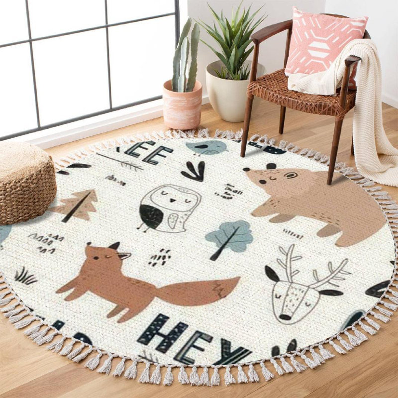 Abstract Handwoven Round 3' Cotton Area Rug in Multicolor