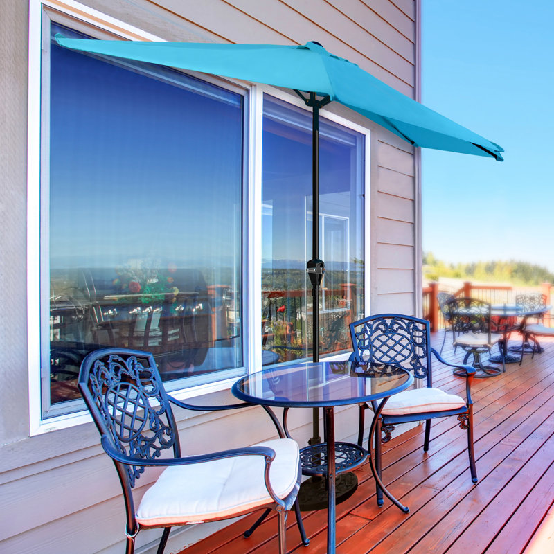 Brilliant Blue Half Round Aluminum Patio Umbrella with Easy Crank