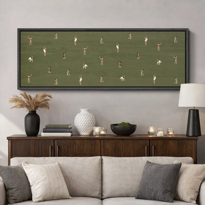 Whimsical Golfers on Green Large Framed Canvas Print Wall Art, Playful Mid-Century Decor