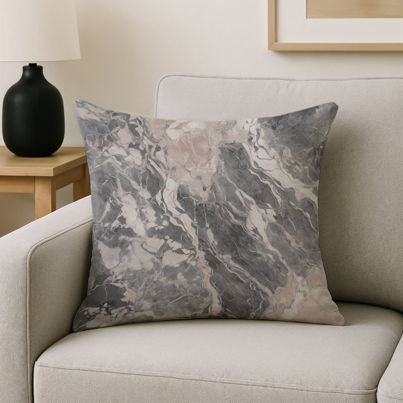 Coussin décoratif intérieur / extérieur gris Modern Modern, Gris abstrait 230, Carré 16 po