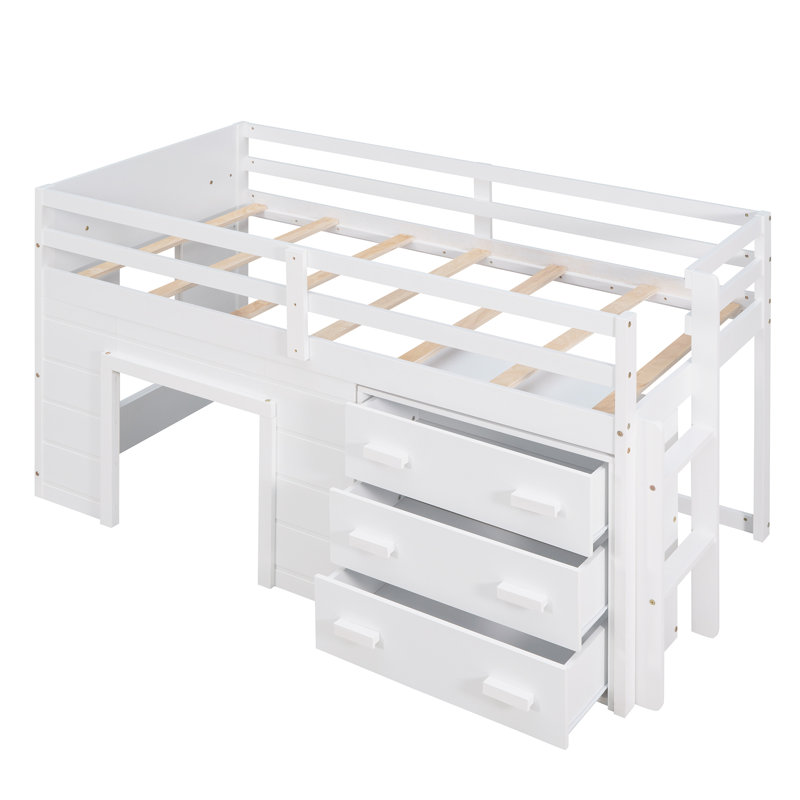 Lit mezzanine simple avec armoire et tablette - blanc, Blanc