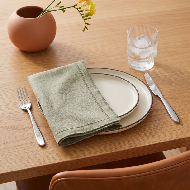Aneta Stonewashed Overlock Edge Napkin (Set of 4), Olive Green