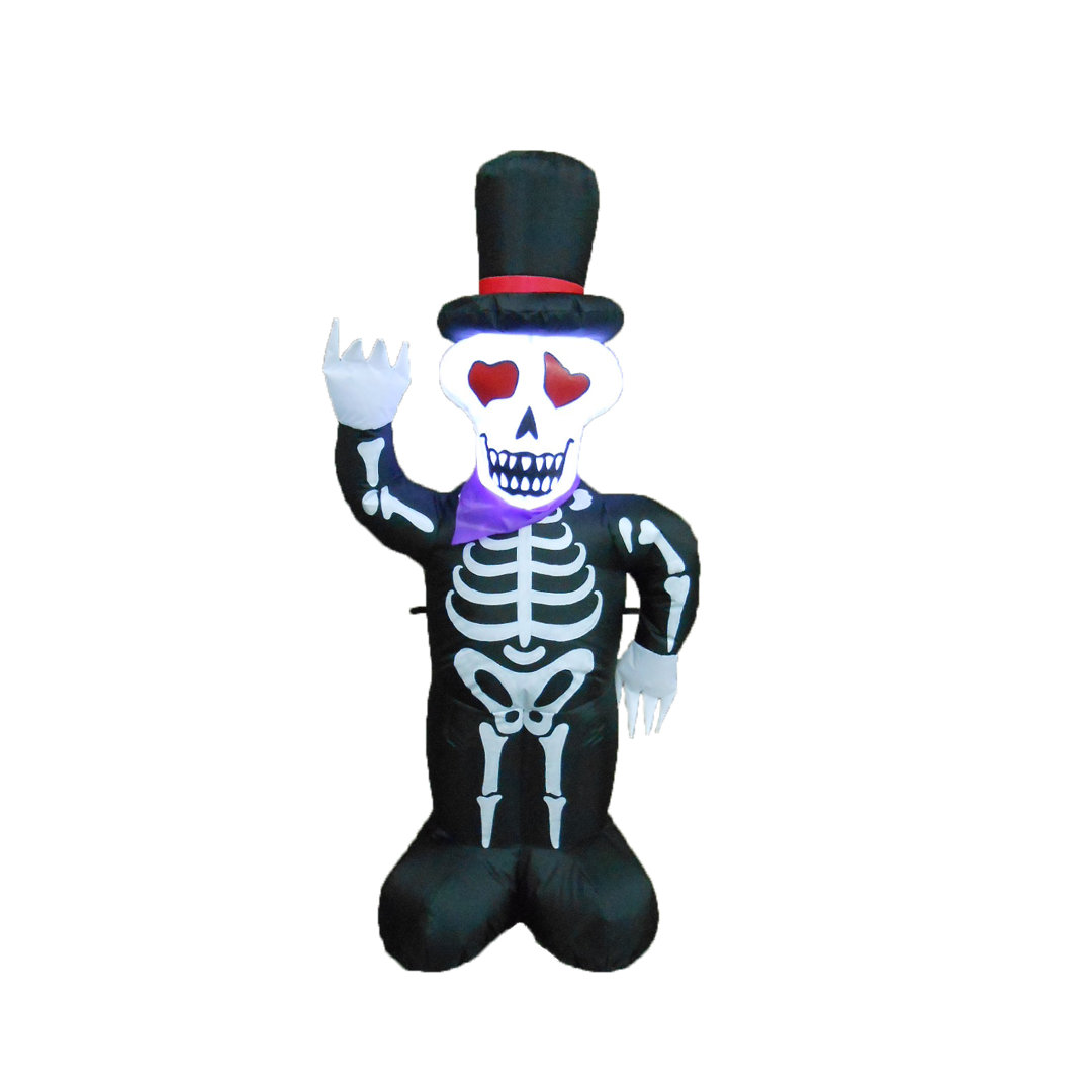 4 Foot Tall Lighted Happy Halloween Inflatable Skeleton with Top Hat Indoor / Outdoor Holiday Blow Up Yard Garden Decoration The Holiday Aisle®