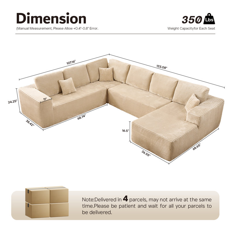 Kustas No Assembly Required Upholstered Boneless Sectional, Free Combination Compression Sofa For Living Room, Home Theater