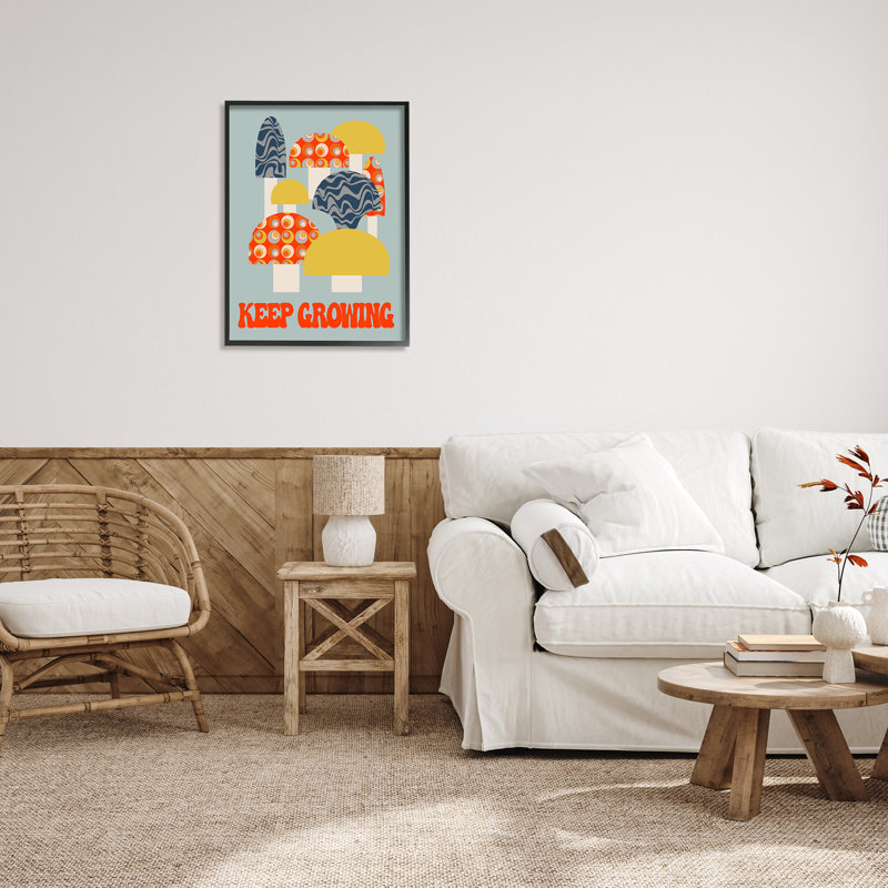 Bb-079 - «Keep Growing Retro Mushroom», encadré sur bois, Giclée encadrée noir minuit, H 30 po x l 24 po x P 1,5 po