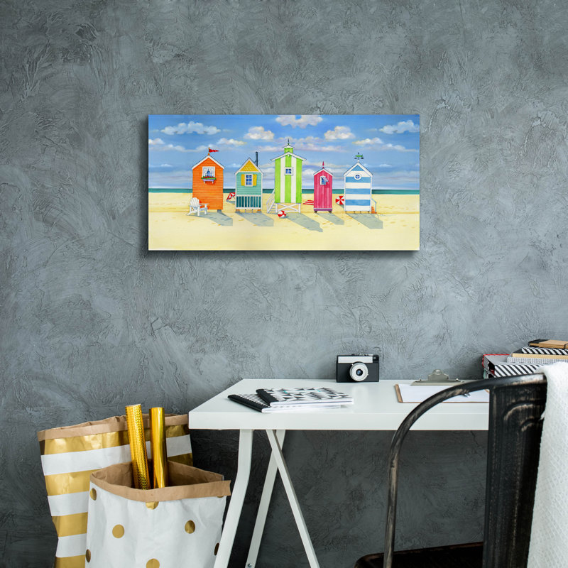«Brighton Beach Huts» par Paul Brent, reproduction d'art sur toile, H 12 po x l 24 po x P 0,75 po