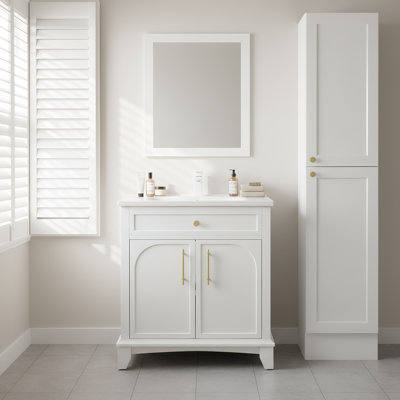 28" Modern Bathroom Vanity with Drawers and Metal Handles