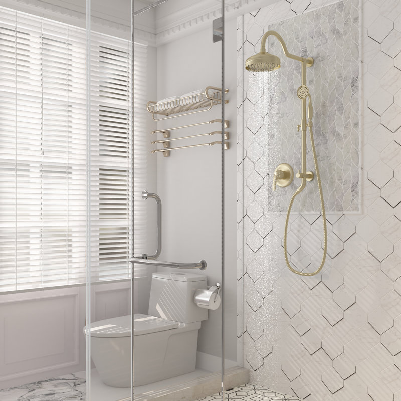 Diverter Complete Shower System with Rough in-Valve, Brushed Gold