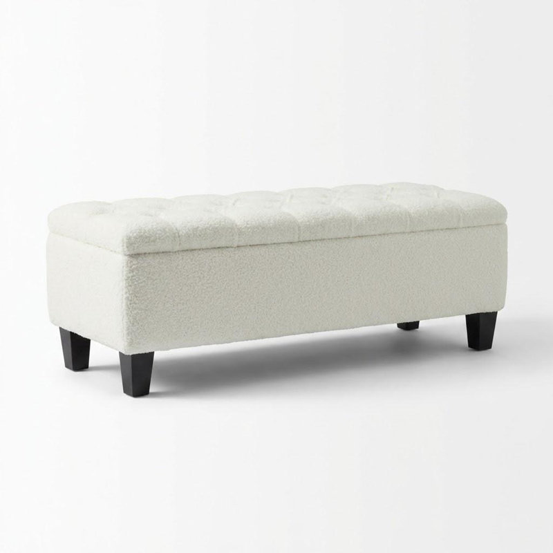 Repose-pieds capitonné avec repose-pieds rectangulaire capitonné Boucle, Blanc