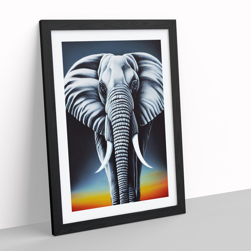 Elephant At Sunset - Single Picture Frame Print, Black Framed, 64cm H x 46cm W x 2cm D