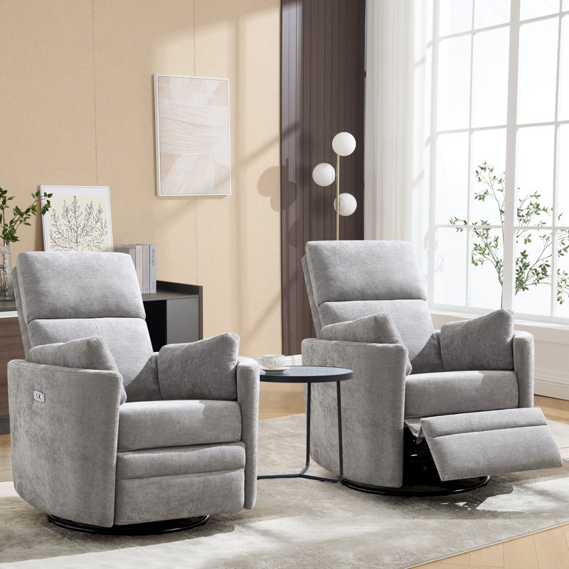 Deluxe Swivel Rocker Power Recliner With Adjustable Pillow For Ultimate Comfort, Lingt Grey