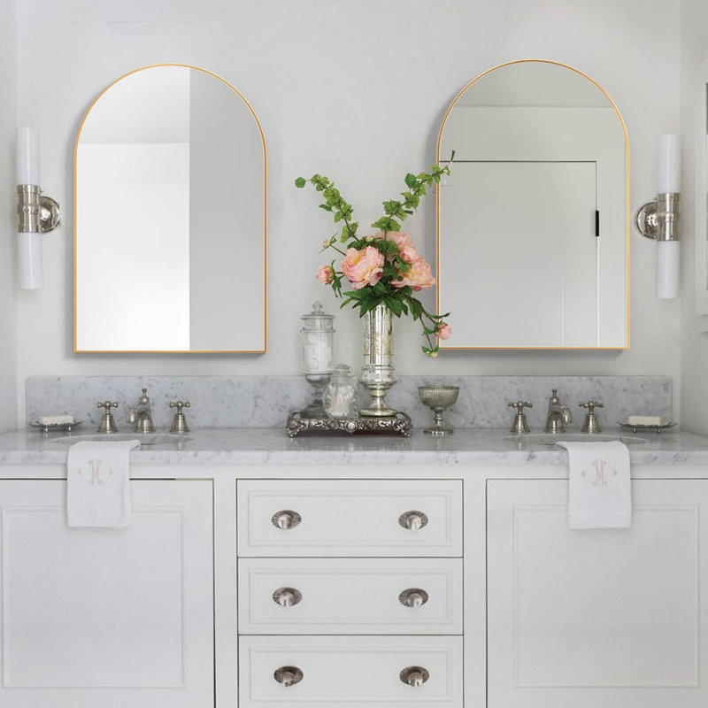Gold Arched 20"x30" Metal Frame Bathroom Vanity Mirror