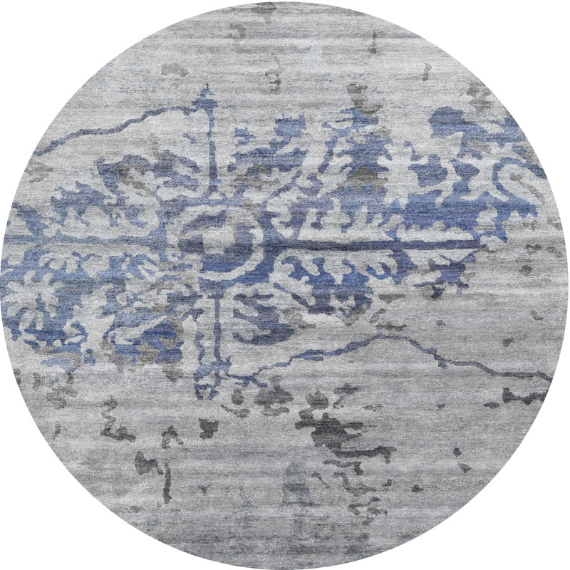 Tapis contemporain gris / bleu, Rond 4 pi