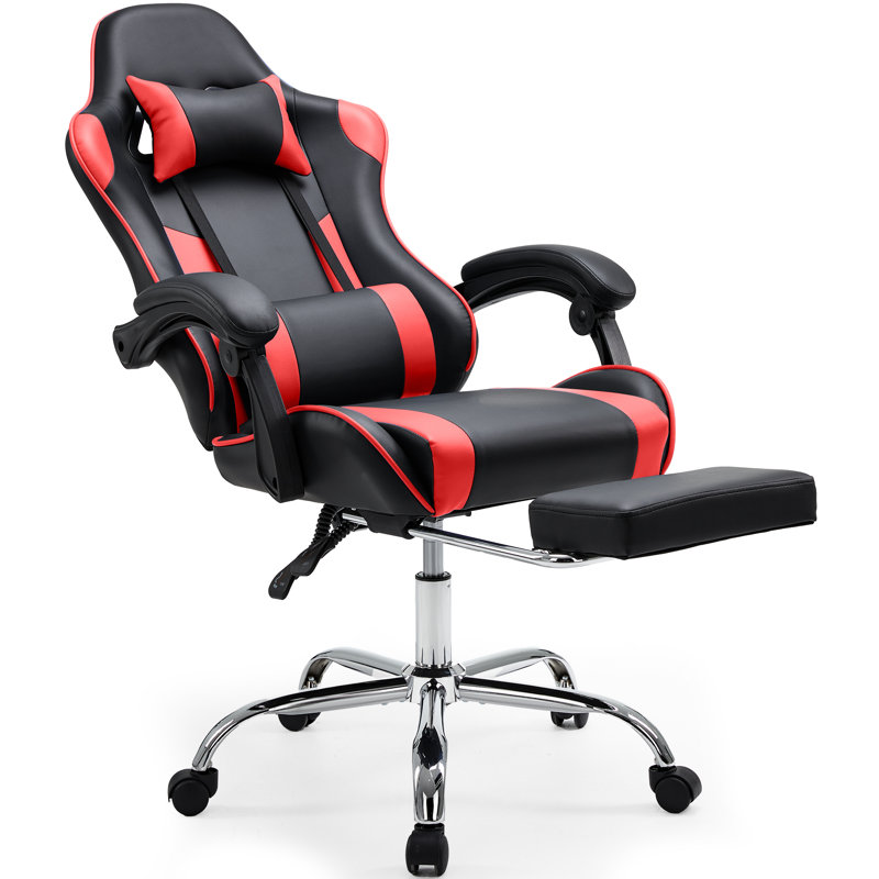 Ergonomic Adjustable Reclining Gaming Chair, High Back Office Chair with Lumbar Support, Headrest and Footrest, Red