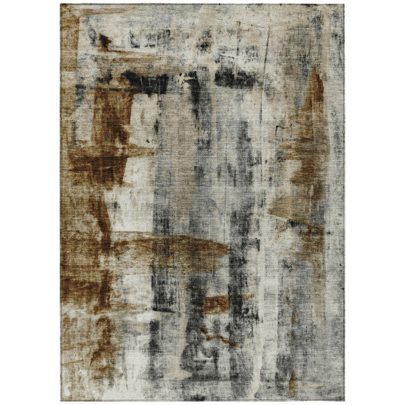 Machine Washable Indoor/Outdoor Xhevrie Taupe Rug, Rectangle 10' x 14'