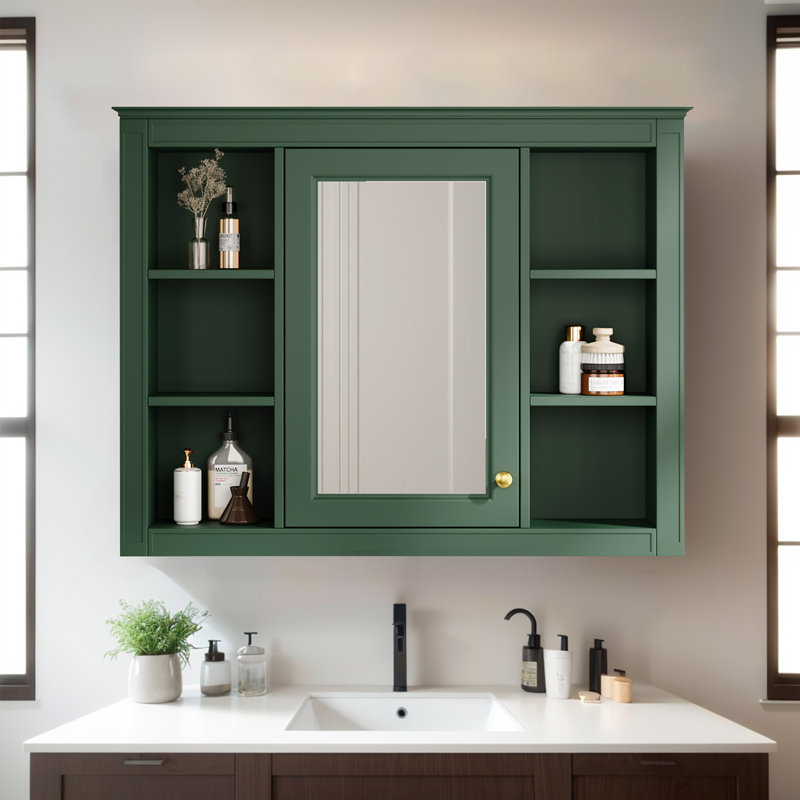 Wall Mounted Medicine Cabinet Mirror Fixed, Green