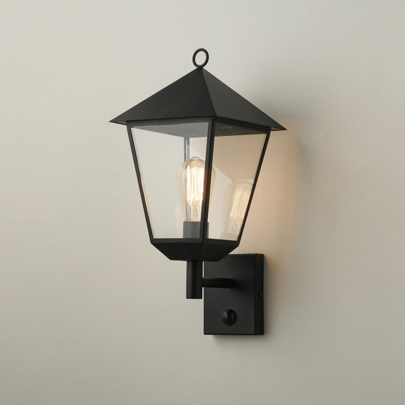 European Outdoor Wall Light with Motion Sensor, 17.7" (45 cm) Black E27 Exterior Lantern Sconce