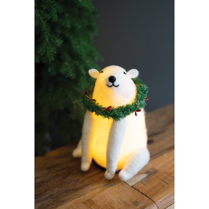 LIGHTED FELT CHRISTMAS POLAR BEAR