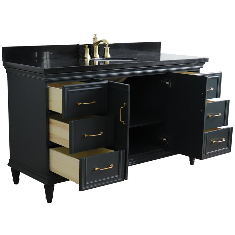 Ensemble de meuble-lavabo simple Fountainbleau, Gris foncé, 61", Noir