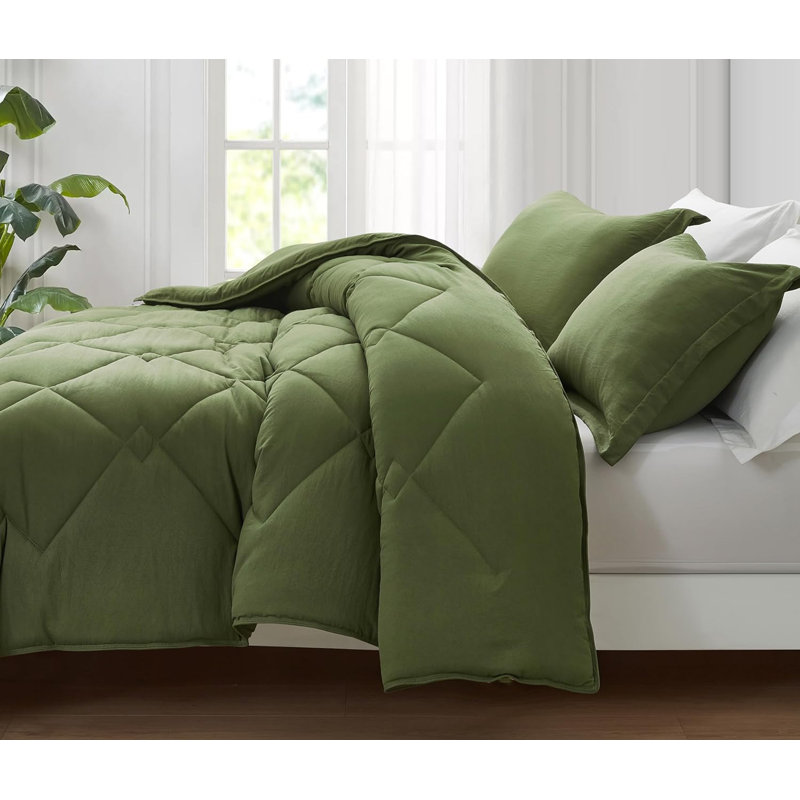 Olive Green Queen Microfiber Reversible Comforter Set