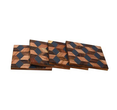 Union Rustic Wood Square 4 Piece Coaster Set With Holder - Wayfair Canada