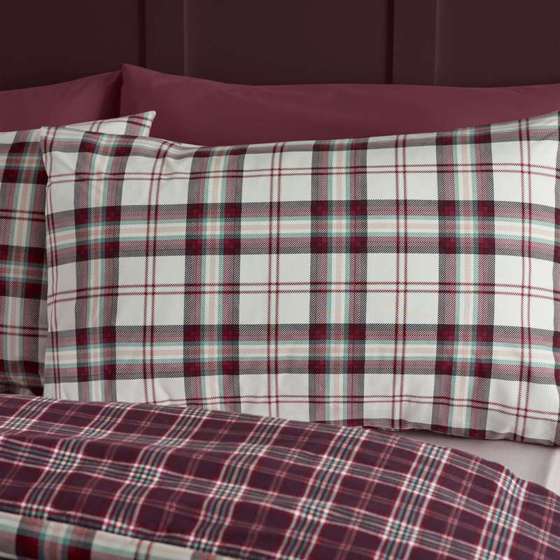 Kelso Check Reversible Duvet Cover Set, Double Duvet Cover + 2 Standard Pillowcases, Plum