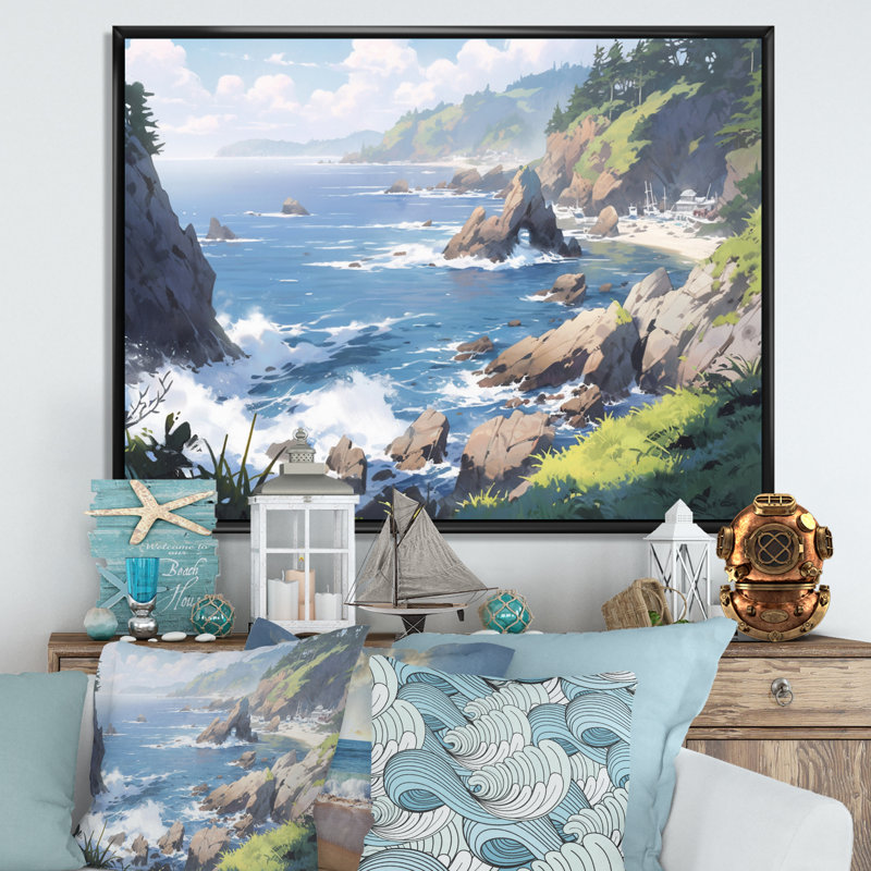 «Oceanic Escapes II», reproduction sur toile, H 16 po x l 32 po, Cadre photo blanc