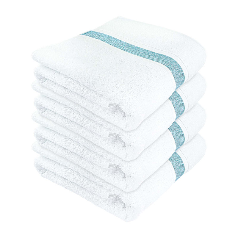 Plush Bath Towel, White/Blue, 4
