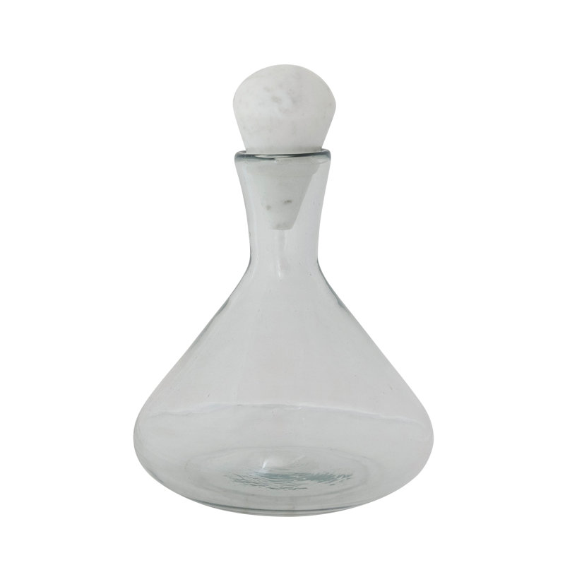 Carafe en verre soufflé à la main avec bouchon en marbre blanc
