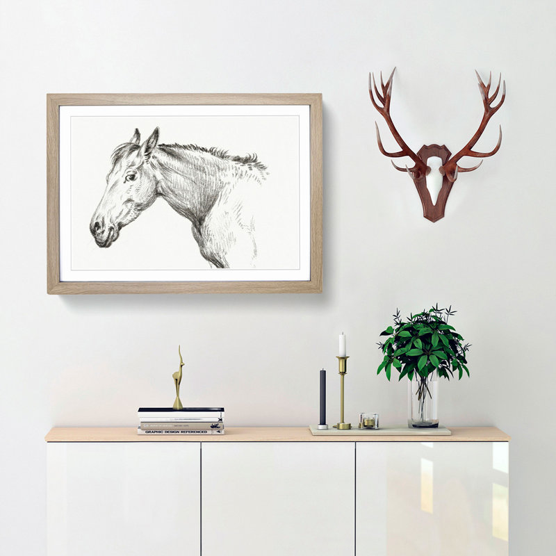 The Head of a Horse by Jean Bernard - Picture Frame Drawing Print, 48cm H x 65cm W x 2cm D, Oak Framed