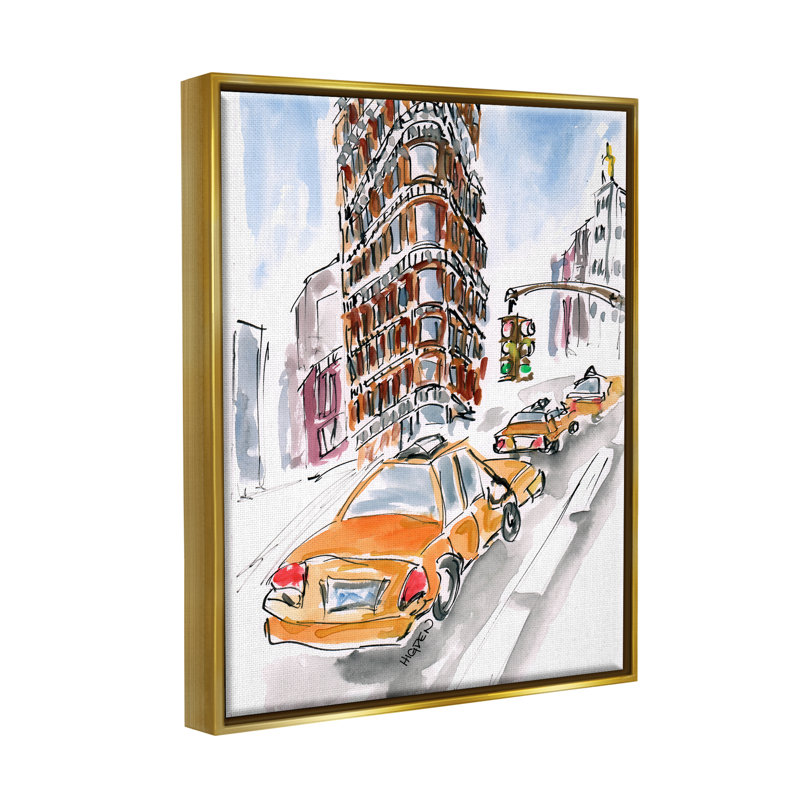 City City, peinture moderne par Mark Higden, peinture, H 31 po x l 25 po x P 1,7 po, Cadre flottant métallique doré