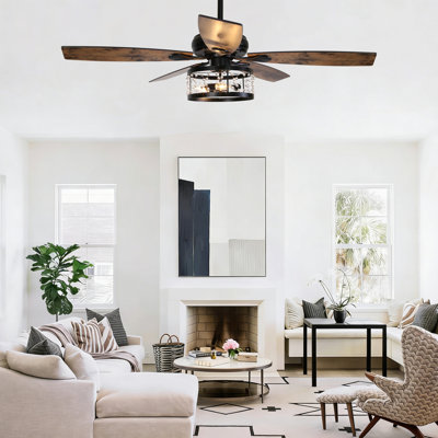 Ventilateur de plafond noir 52 po à 5 pales avec ensemble d'éclairage et télécommande inclus