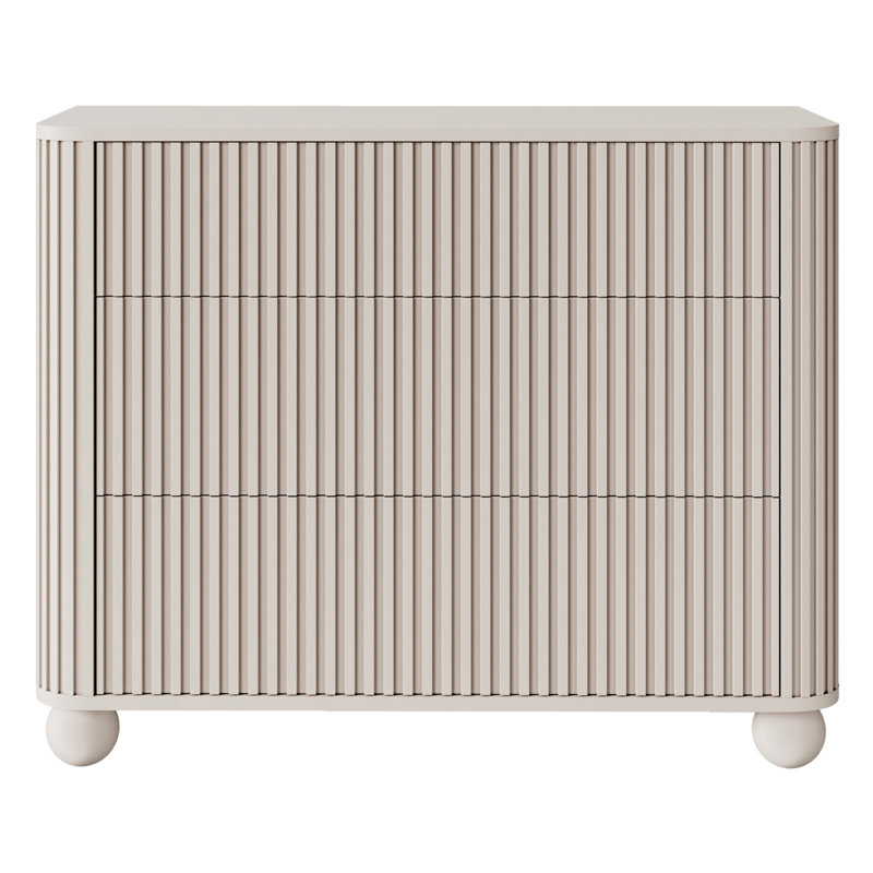 Arvello Sideboard With Grooves And Three Drawers On Ball Legs Sand Beige, 76.3cm H x 93.2cm W x 38cm D 