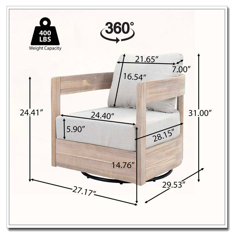 Fauteuil club d'extérieur pivotant en bois, Blanc clair