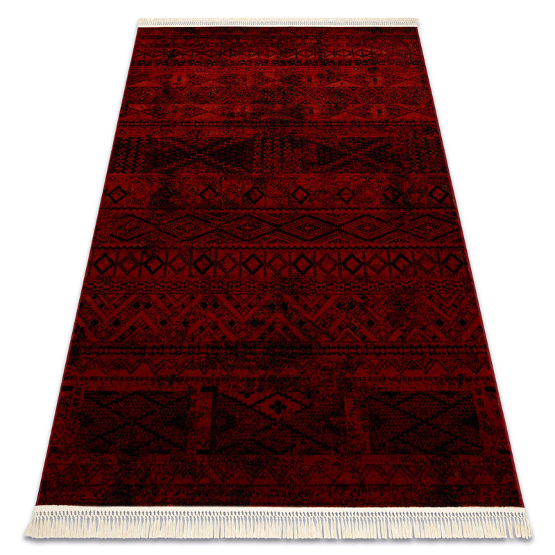 Luca 4722 – Elegant rug with fringes in burgundy & black – Classic Lucaal rug with ornament, Rectangle 200 x 290 cm