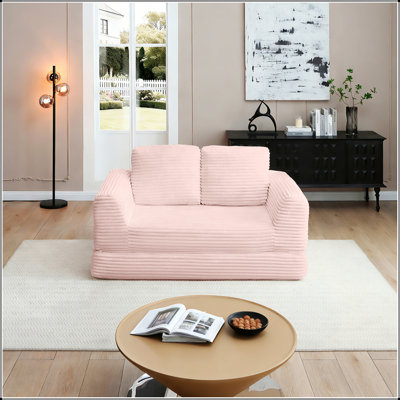 Canapé-lit pliant convertible 2-en-1, canapé-lit en velours côtelé moderne avec 2 coussins, causeuse futon rembourrée avec lit escamotable pour le salon