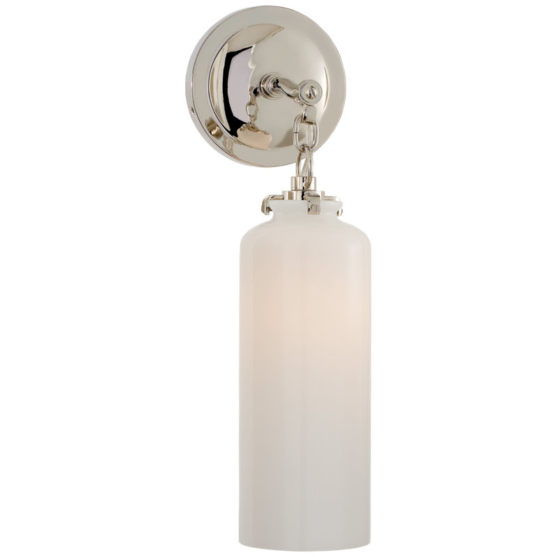 Thomas O'Brien Katie Small Cylinder Sconce, White , Polished Nickel