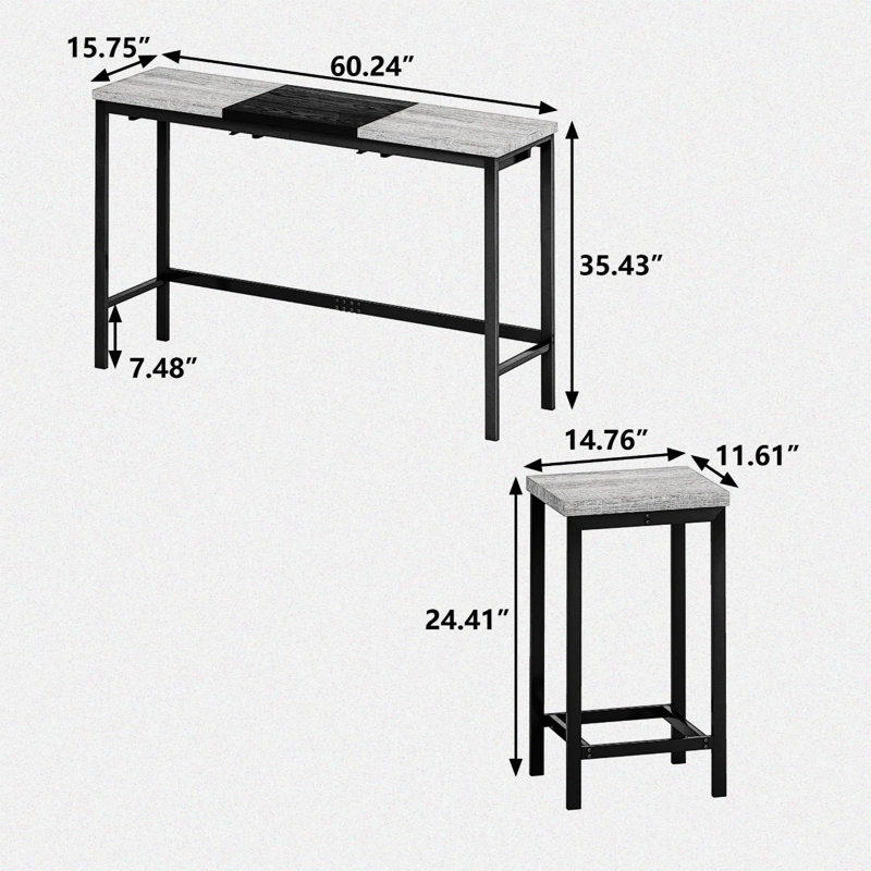 Erjol 3 - Person Four Leg Dining Set, Gray