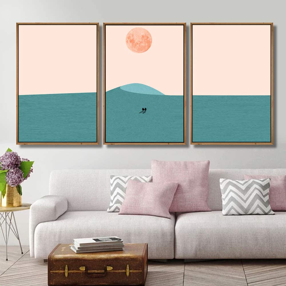 Abstract Landscape " Minimalistic Landscape Moon " 3 - Pieces IDEA4WALL