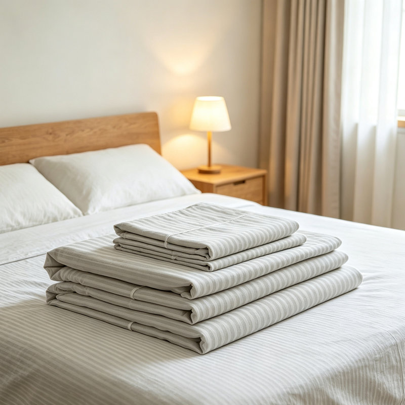 Ensemble de literie de luxe 4 pièces en satin rayé tissé, style hôtel, draps-housses à poches profondes de 45 cm, draps de lit doux en satin de style complexe