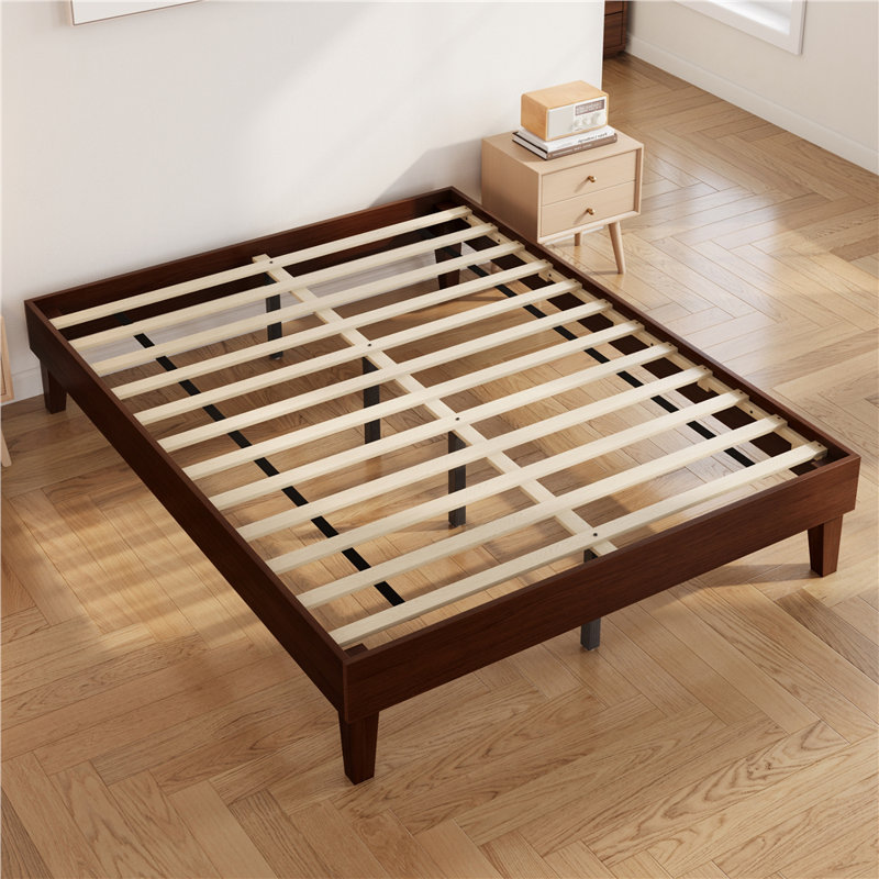 12" High Wood Platform Bed Frame, Solid Wood Platform Bed with Sturdy Slat Support, Without Headboard, No Box Spring Needed