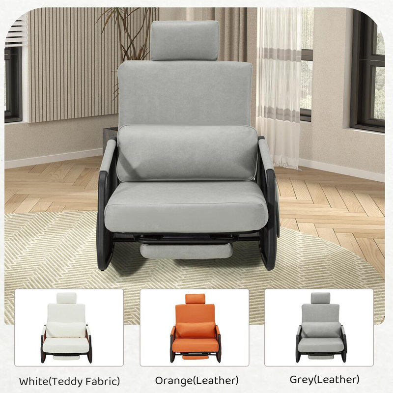 Rocking Chair With Retractable Footrest And Adjustable Backrest, Grey 