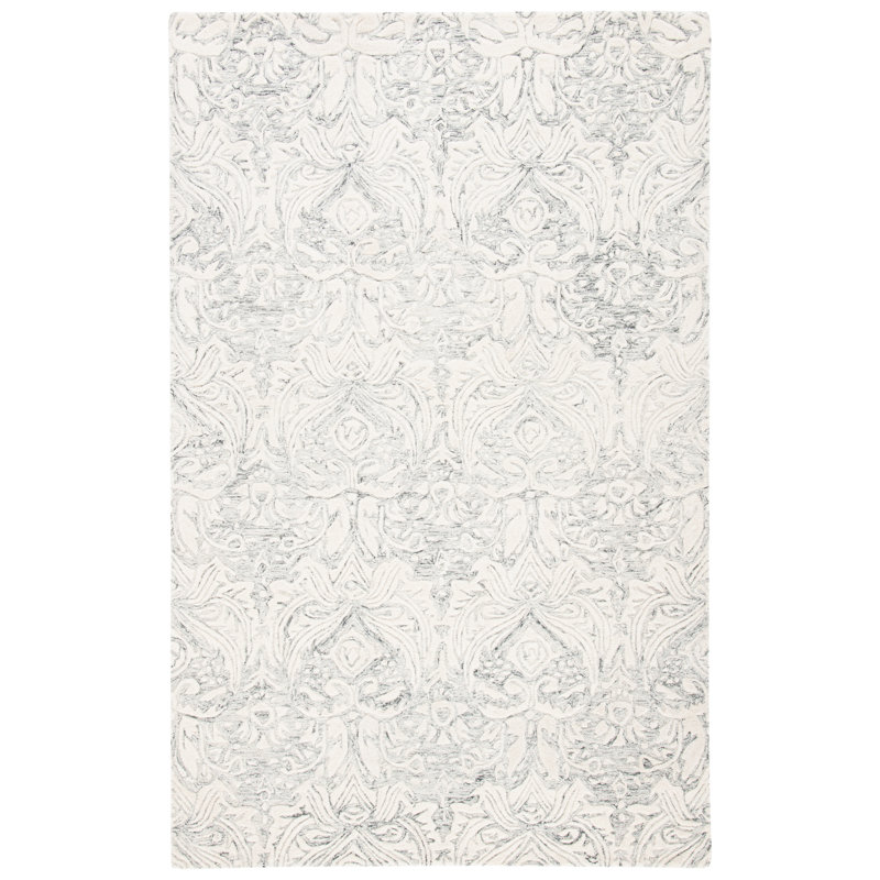 Ednah Hand Tufted Wool And Cotton With Latex Damask Rug, Rectangle 4' x 6'