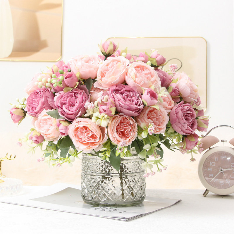 Magnifique bouquet de fleurs artificielles en soie artificielle, E