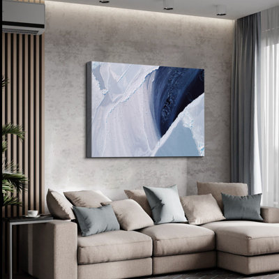 Grandes peintures abstraites murales, art géométrique moderne, blocs bleus et lignes peintes - 40 po x 28 po