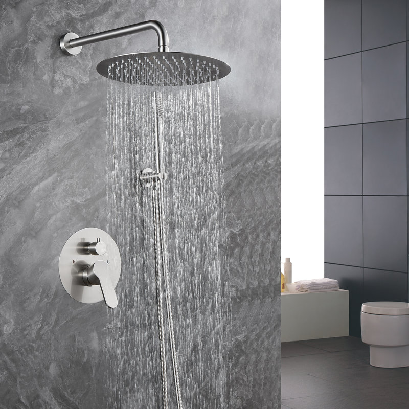 Dual Function Complete Shower System with Rough in-Valve, Brushed Nickel