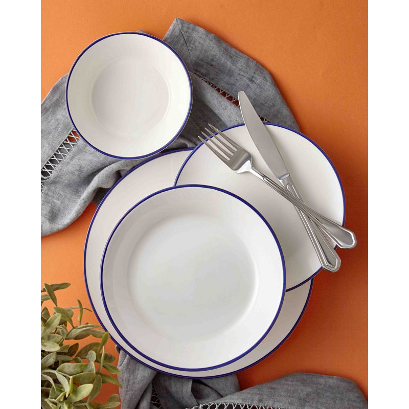 Service de table 24 pièces Baty, service pour 6, Bleu foncé / Blanc
