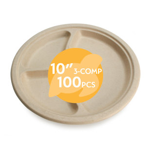 100% Compostable Disposable Plant Fiber Plates [100 Pack] (Set of 100)